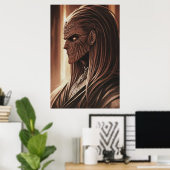 木の皮を持つエイリアンのポートレート | AI Art ポスター (ホームオフィス)