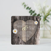 木の皮素朴ハートとデイジーリハーサルディナー 招待状 (スタンド正面)