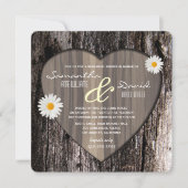 木の皮素朴ハートとデイジーリハーサルディナー 招待状 (正面)