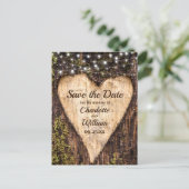 木の皮 ハート ラスティック ウェディング セーブ・ザ・デート ポストカード (スタンド正面)