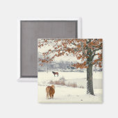 木の磁石で雪の中をポニー マグネット (正面/裏面)