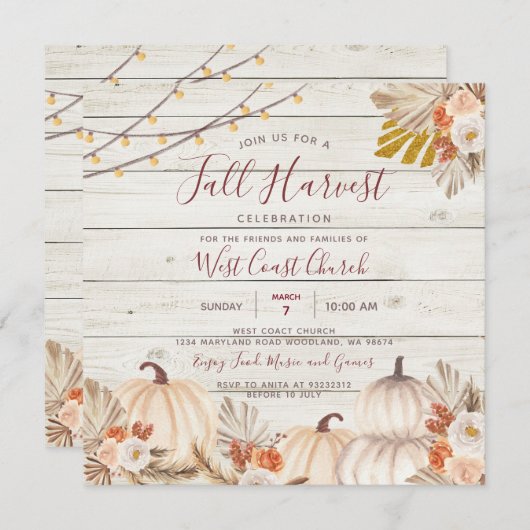 木の秋の収穫祭、秋祭、秋のコミュニティ 招待状 (正面/裏面)