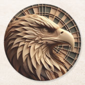 木の籠に彫刻された雄壮な鷹 ラウンドペーパーコースター (正面)