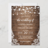 木の素朴きらめく糸のライトレース結婚の 招待状 (正面)
