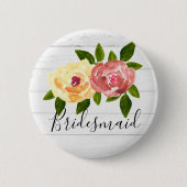 木の素朴な花の新婦付添人のギフトピンボタン 缶バッジ (正面)