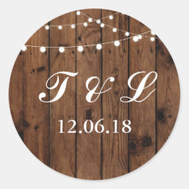 木の素朴ひもライトフラワースタンプのラベル ラウンドシール