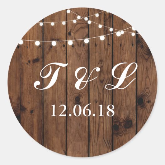 木の素朴ひもライトフラワースタンプのラベル ラウンドシール (正面)
