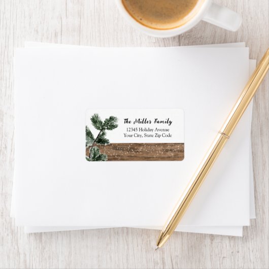 木の素朴クリスマスの緑の休日の住所 ラベル (インサイチュ)