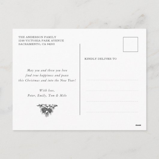 木の素朴スノーフレーク写真コラージュ シーズンポストカード (裏面)