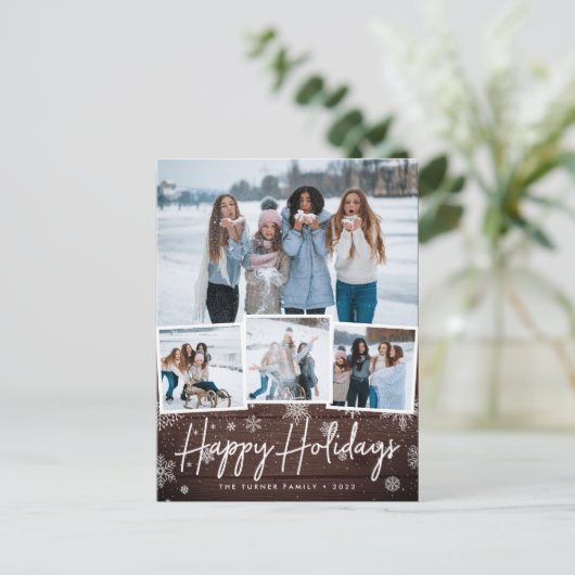 木の素朴スノーフレーク写真コラージュ シーズンポストカード (スタンド正面)