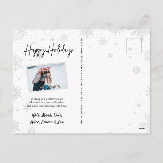 木の素朴スノーフレーク写真コラージュ シーズンポストカード (裏面)