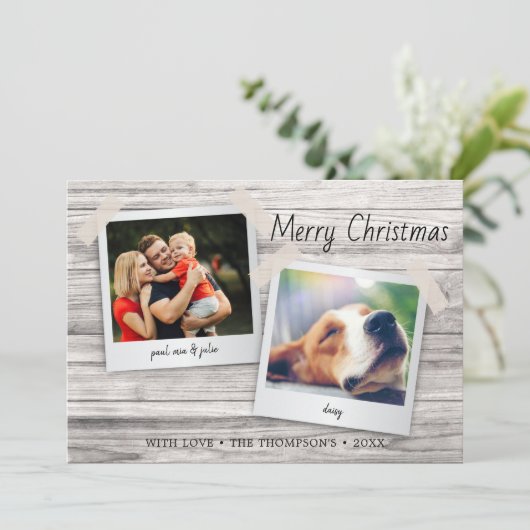 木の素朴テクスチャ写真ホリデーカード (スタンド正面)