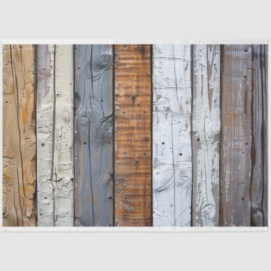 木の素朴テクスチャ茶色のグレーと白のデコページ 薄葉紙 (正面)