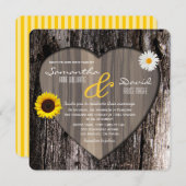 木の素朴ハートひまわりとデイジー結婚ズ 招待状 (正面/裏面)