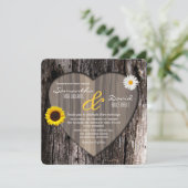 木の素朴ハートひまわりとデイジー結婚ズ 招待状 (スタンド正面)