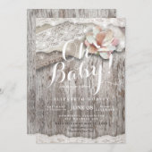 木の素朴バーラップレースの文字列ライトベビーシャワー 招待状 (正面/裏面)