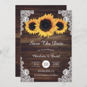 木の素朴レースとヒマワリは日付カードを保存 セーブザデート (正面/裏面)