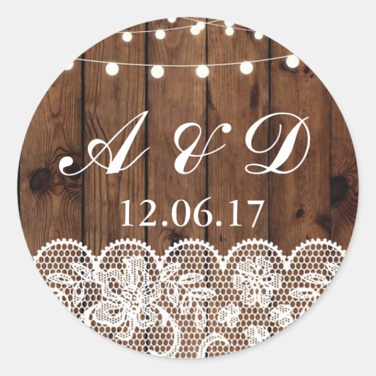 木の素朴冬レースライトステッカーラベル ラウンドシール (正面)