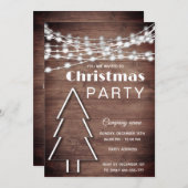木の素朴弦のライトのクリスマスパーティー 招待状 (正面/裏面)