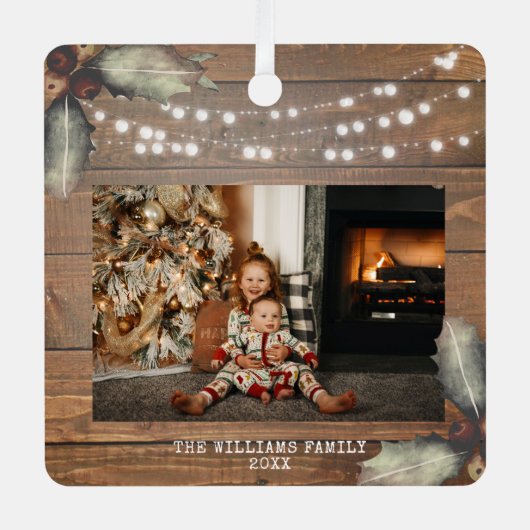 木の素朴弦のライトクリスマス メタルオーナメント (正面)