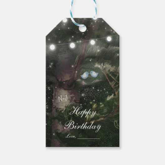 木の素朴愛の鳥の納屋の国の結婚式 ギフトタグ (正面)