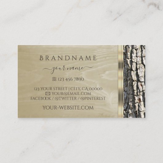 木の素朴樹皮の木目の金ゴールドとロ華美ゴ 名刺 (裏面)