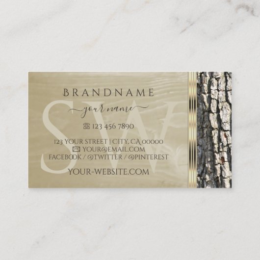 木の素朴樹皮の木目金ゴールドモノグラム華美 名刺 (裏面)