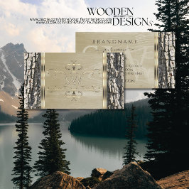 木の素朴樹皮の木目金ゴールドモノグラム華美 名刺