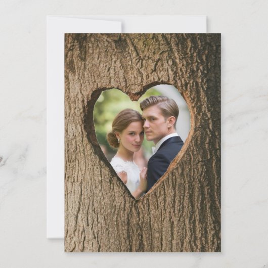 木の素朴樹皮の結婚写真リハーサル夕食会 招待状 (裏面)