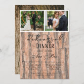 木の素朴樹皮の結婚写真リハーサル夕食会 招待状 (正面/裏面)