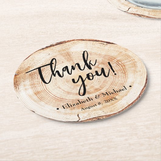 木の素朴樹皮ディスクありがとうありがとうござ結婚う ラウンドペーパーコースター (アングル)