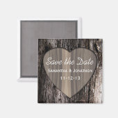 木の素朴樹皮ハート結婚式の日付を保存 マグネット (正面/裏面)