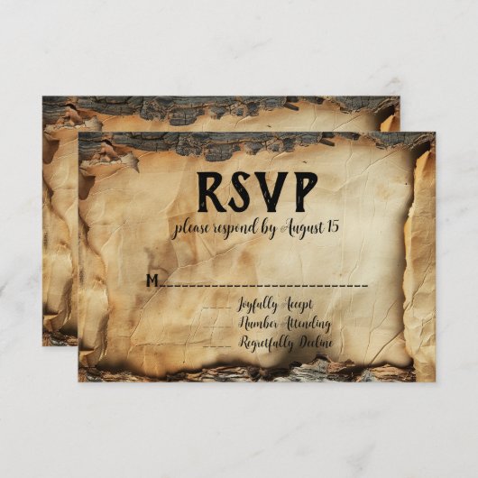 木の素朴樹皮パーチメント紙ウェディングRSVP 招待状 (正面/裏面)