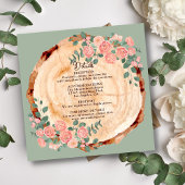 木の素朴樹皮リングや輪水彩ピンクのバラ緑 エンクロージャーカード