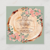 木の素朴樹皮リングや輪水彩ピンクのバラ緑 エンクロージャーカード (正面)