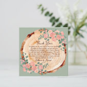 木の素朴樹皮リングや輪水彩ピンクのバラ緑 サンキューカード (スタンド正面)