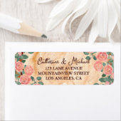 木の素朴樹皮リングや輪水彩ピンクのバラ緑 ラベル (インサイチュ)