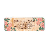 木の素朴樹皮リングや輪水彩ピンクのバラ緑 ラベル (正面)