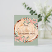 木の素朴樹皮リングや輪水彩ピンクのバラ緑 出欠カード (スタンド正面)