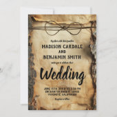 木の素朴樹皮ヴィンテージ羊皮紙紙結婚の 招待状 (正面)