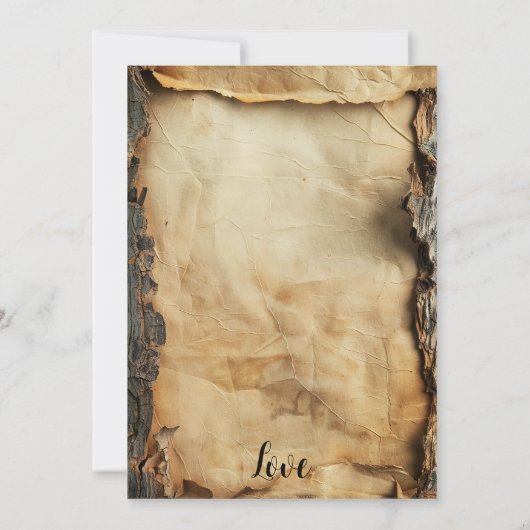 木の素朴樹皮ヴィンテージ羊皮紙紙結婚の 招待状 (裏面)