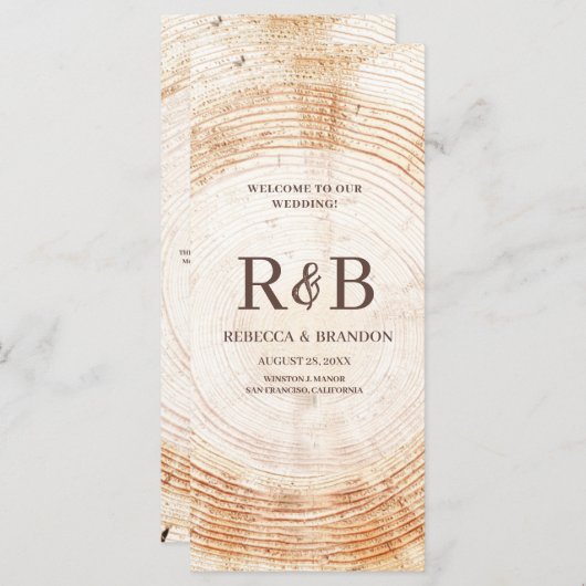 木の素朴樹皮名前をカスタムする結婚披露宴 プログラム (正面/裏面)