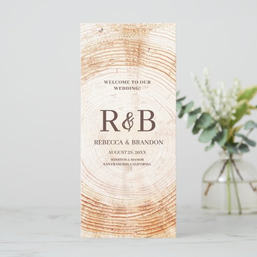 木の素朴樹皮名前をカスタムする結婚披露宴 プログラム (スタンド正面)
