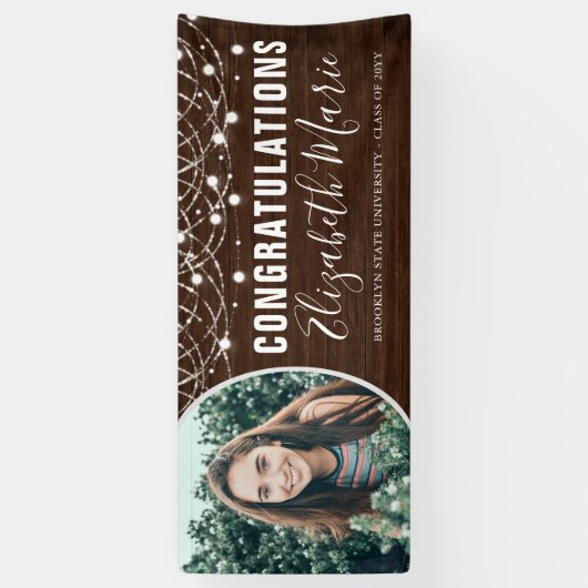 木の素朴糸のライトのグラデーション写真卒業 横断幕 (縦)