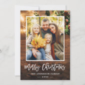 木の素朴糸のライトメリークリスマスフォト シーズンカード (正面)