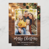 木の素朴糸のライトメリークリスマスフォト シーズンカード (正面/裏面)