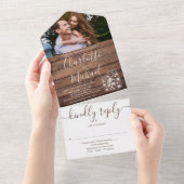 木の素朴糸ライトメイソンのジャース写真結婚の オールインワン招待状 (貼ってはがせる)