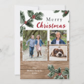 木の素朴緑のクリスマスの休日のフォトカード シーズンカード (正面)