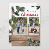 木の素朴緑のクリスマスの休日のフォトカード シーズンカード (正面/裏面)