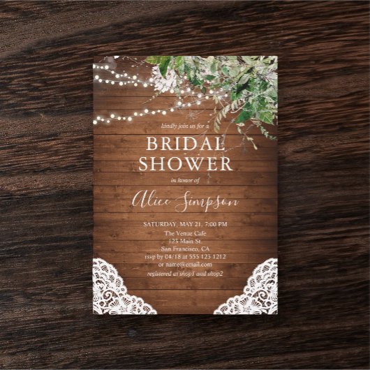 木の素朴緑の書道ブライダルシャワー 招待状